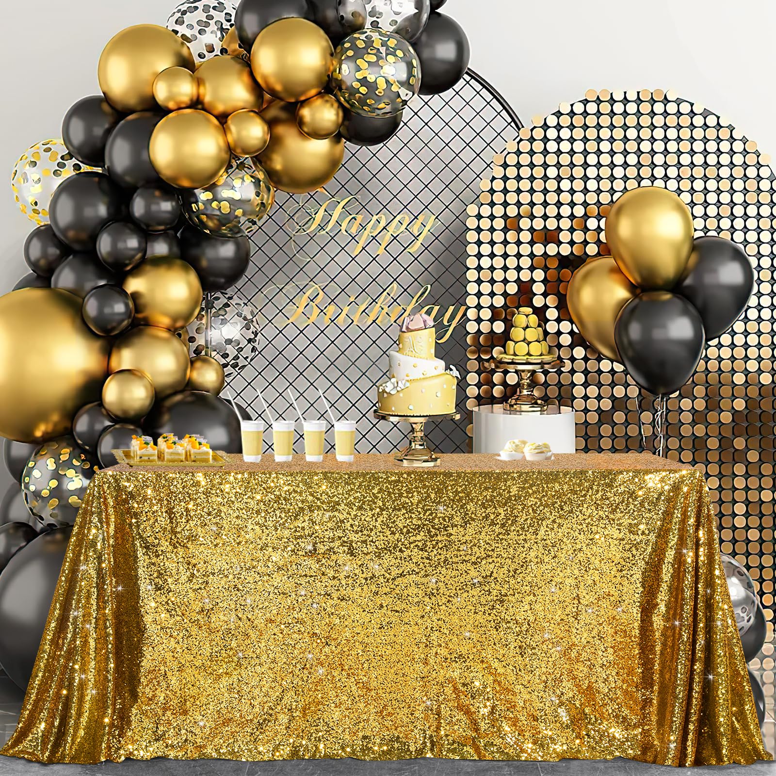 Sniny Sequin Tablecloth Party Decor Black Gold Table Cloth Glitter Fabric