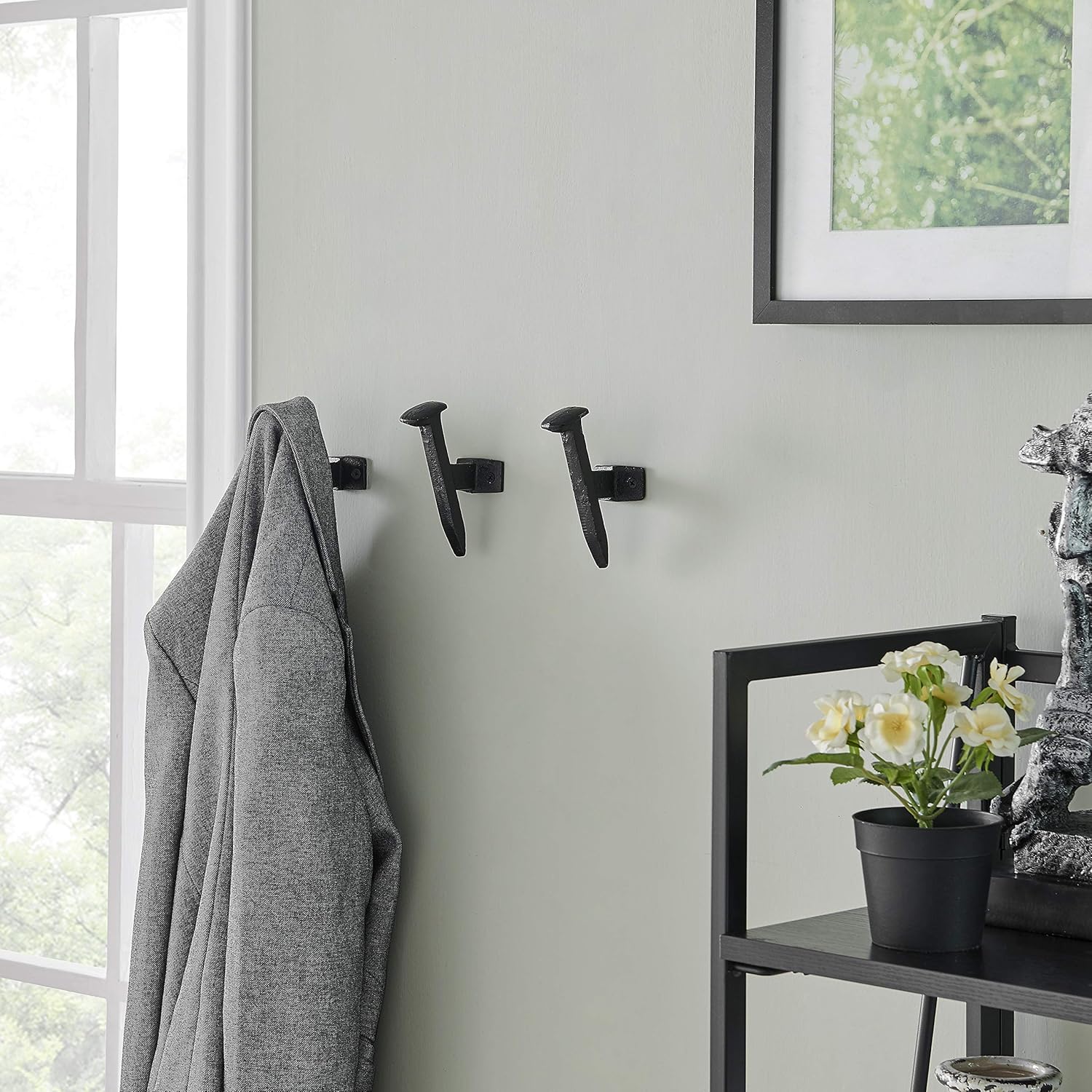 Cast Iron Industrial Railway Nail-Head Decorative Wall Hook (Set of 6) | for Towels, Bags, Purses, Coats, Jackets, Scarves, Hats, Robes | Use in Entryway, Bedroom, Hallway, Bathroom, Kitchen - Black