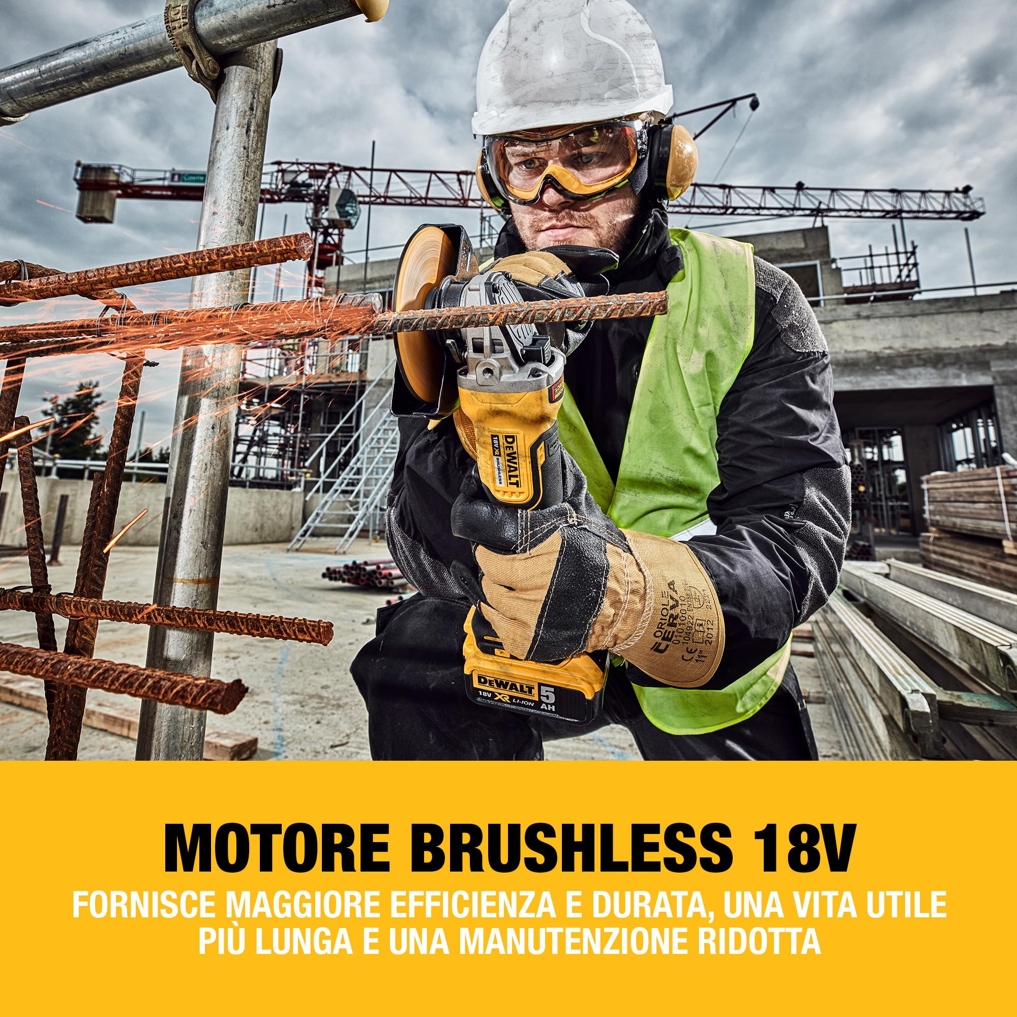 DEWALT Smerigliatrice angolare a batteria 18V XR Brushless 125mm con interruttore a paletta - Solo utensile in TSTAK, DCG406NT-XJ