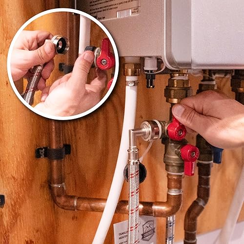 Miniatura 9 de Chromex Kit de descarga de calentador de agua sin tanque con solución de descalcificación líquida certificada y mangueras de entrada de ángulo recto