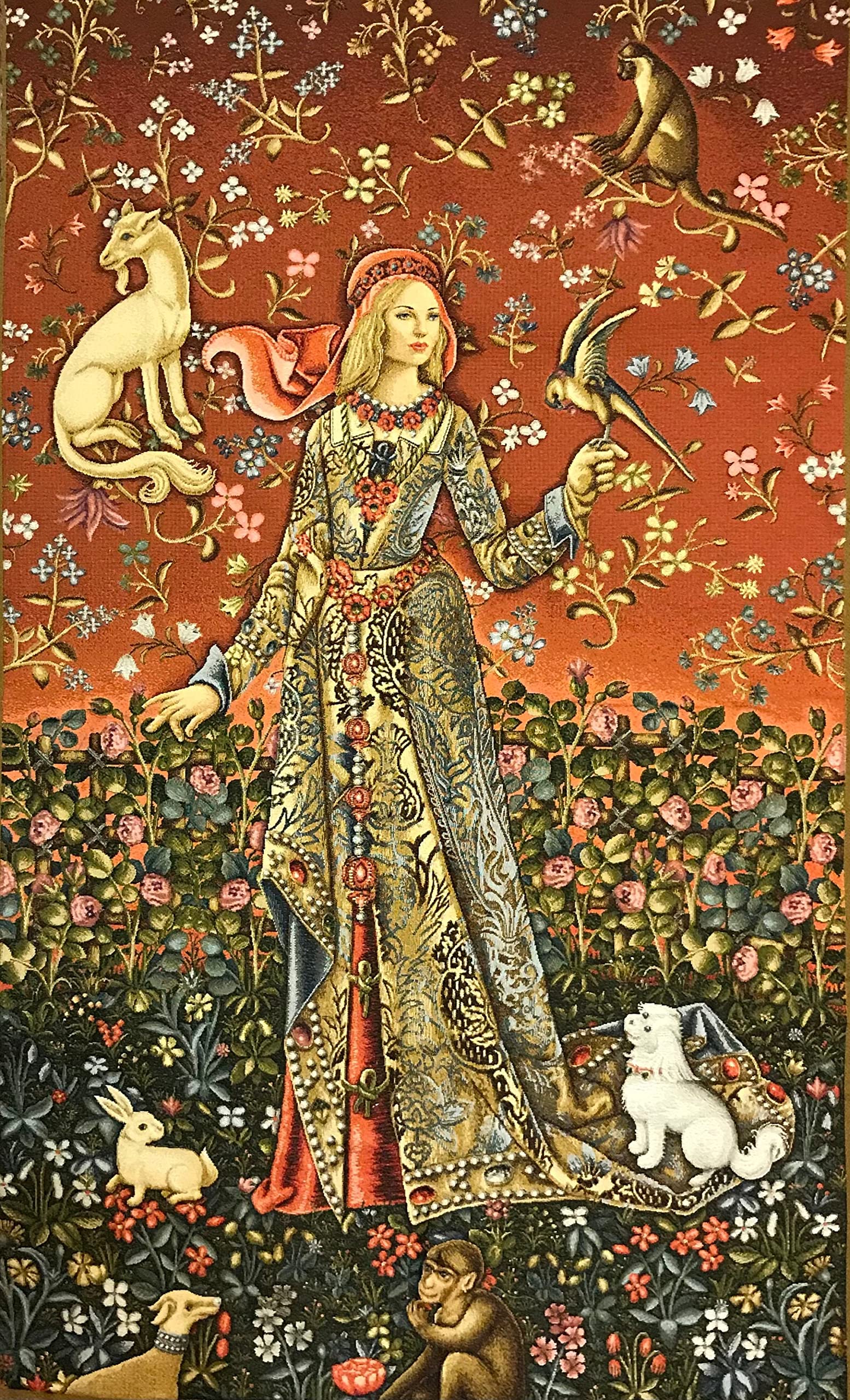 Tapisserie Murale Style Médiéval – Cerf Et Femme, Décoration Chambre, Salon, Fête – Taille 130x150cm, Polyester, Livrée Avec Accessoires De Suspension