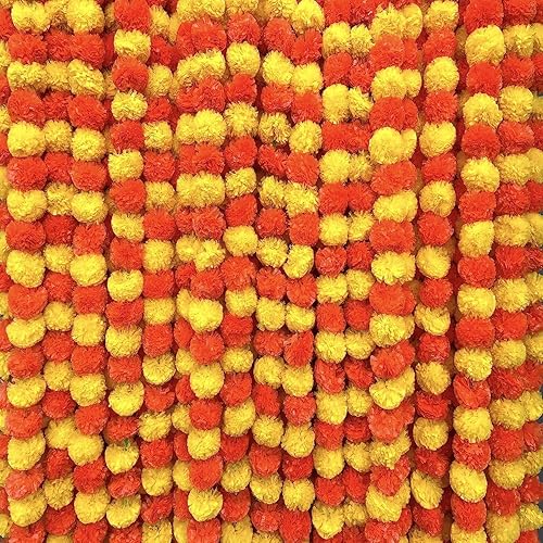 Guirnalda de caléndula de 5 pies para fiesta de boda, decoración de repisa, guirnaldas de imitación, guirnalda de boda, decoración de Diwali,
