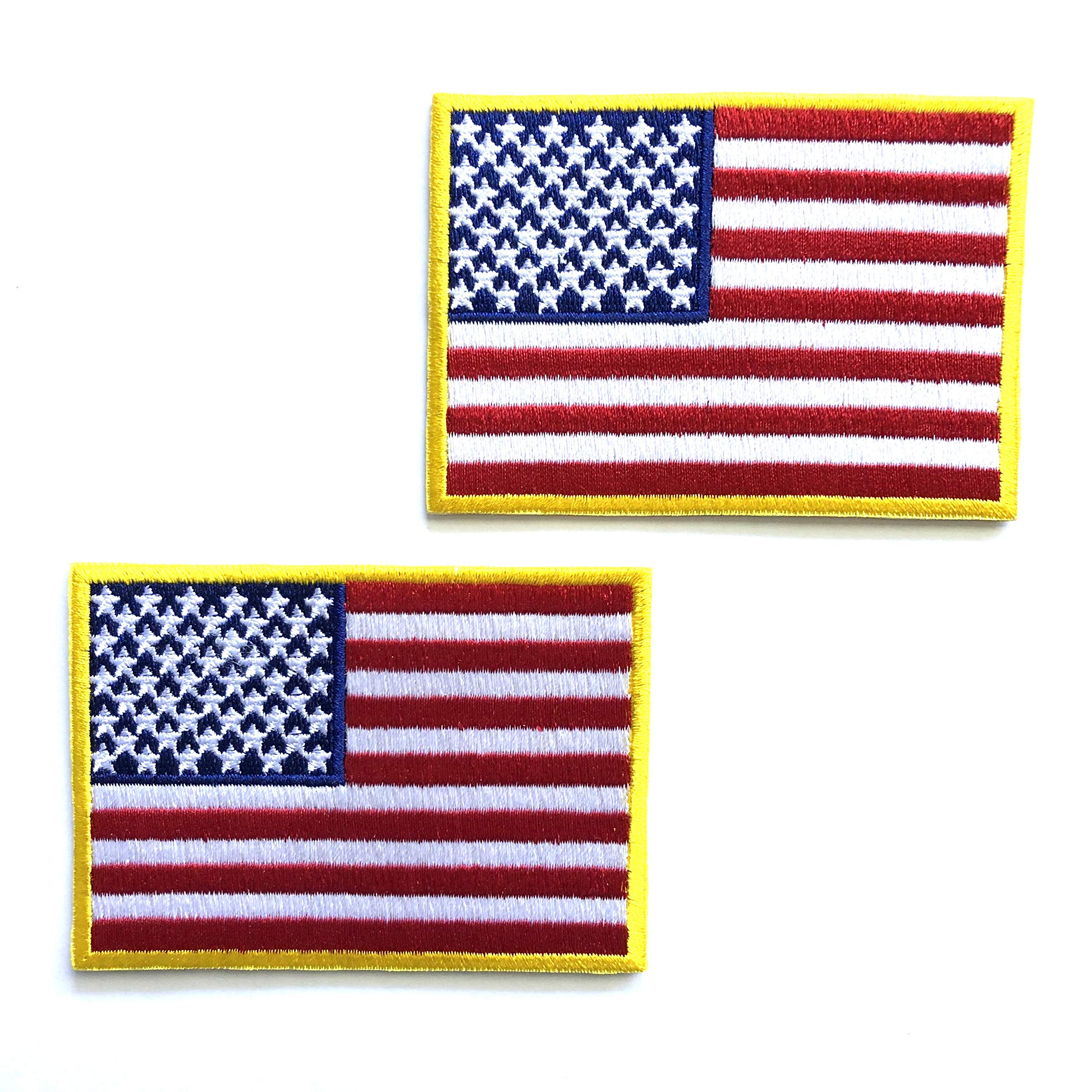 2 Pack - USA American Flag Gold Border US Tactical Embroidered Iron On Sew On Patch