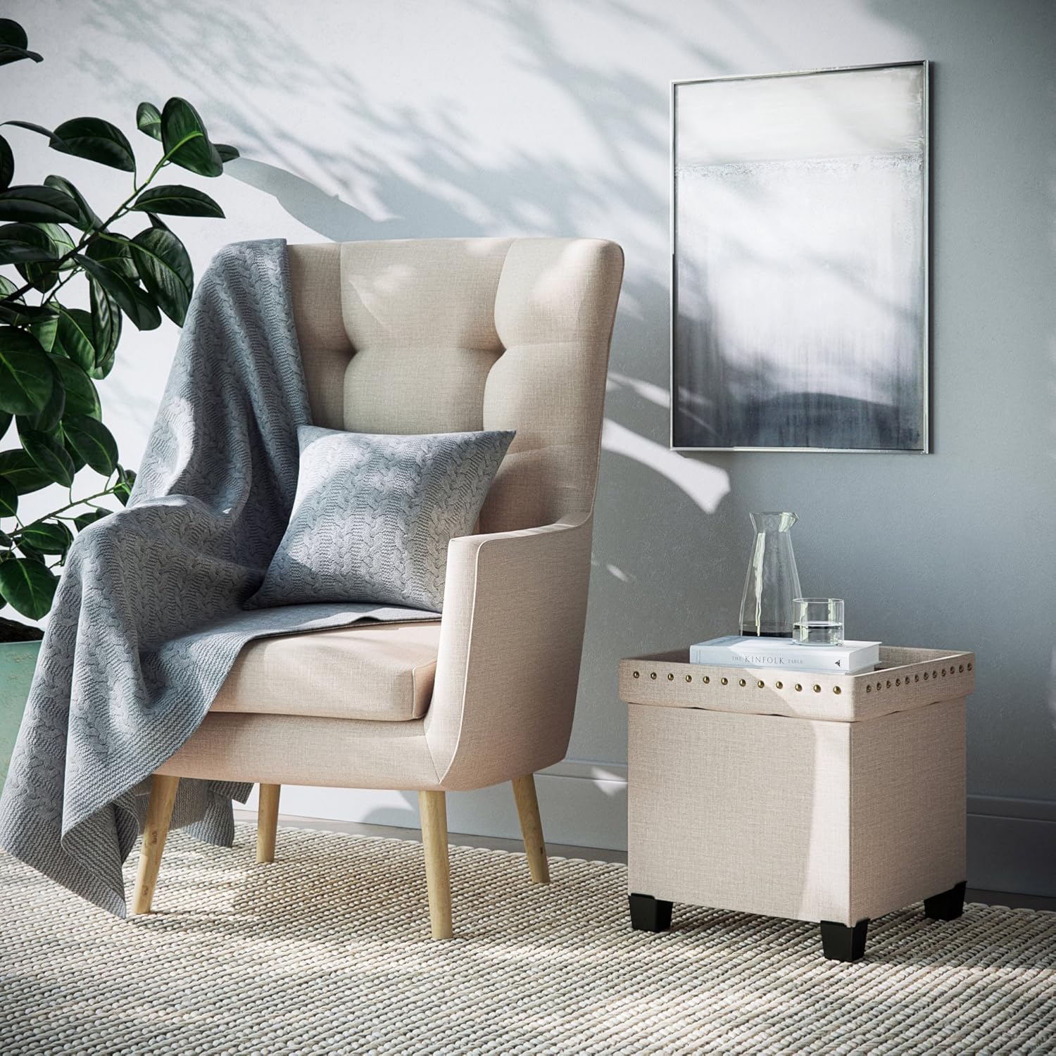 Uр Tо 40% оƒƒ Nathan James Payton Foldable Fabric Ottoman with Wooden Lid, Cube Footstool with Storage Space for Footrest and Seat, Beige 80% оƒƒ Dіѕсоunt Nathan James Payton Foldable Fabric Ottoman with Wooden Lid, Cube Footstool with Storage Space for Footrest and Seat, Beige