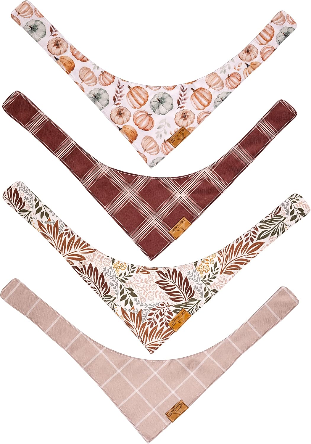 Remy+Roo Fall Dog Bandanas 4 Pack - Amber Set, Premium Durable Polyester Fabric, Patented Curved Design, Adjustable Fit for Small, Large, and XL Dogs, Trendy Patterns, Dog Fall Bandanas (Large)