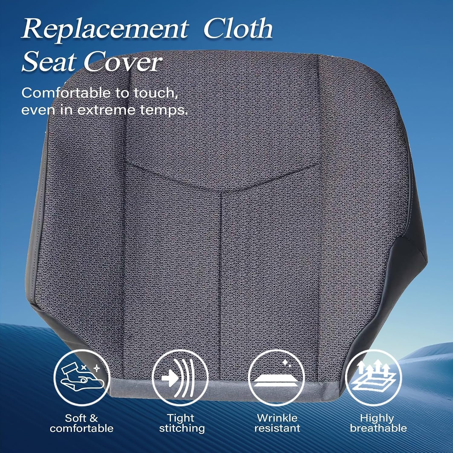 GXARTS #69C Dark Gray Cloth Driver & Passenger Bottom & Top Lean Back Replacement Seat Covers & Middle Jump Seat Cover Fit for Chevy Silverado GMC Sierra 1500 2500HD 3500HD 2003 2004 2005 2006 2007