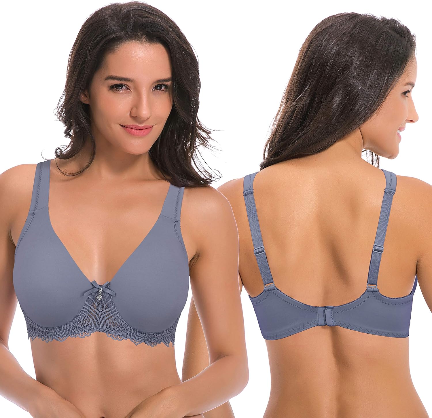 Curve Muse Women's Plus Size Unlined Underwire Lace Bra with Cushion Straps-2PK - Image 4