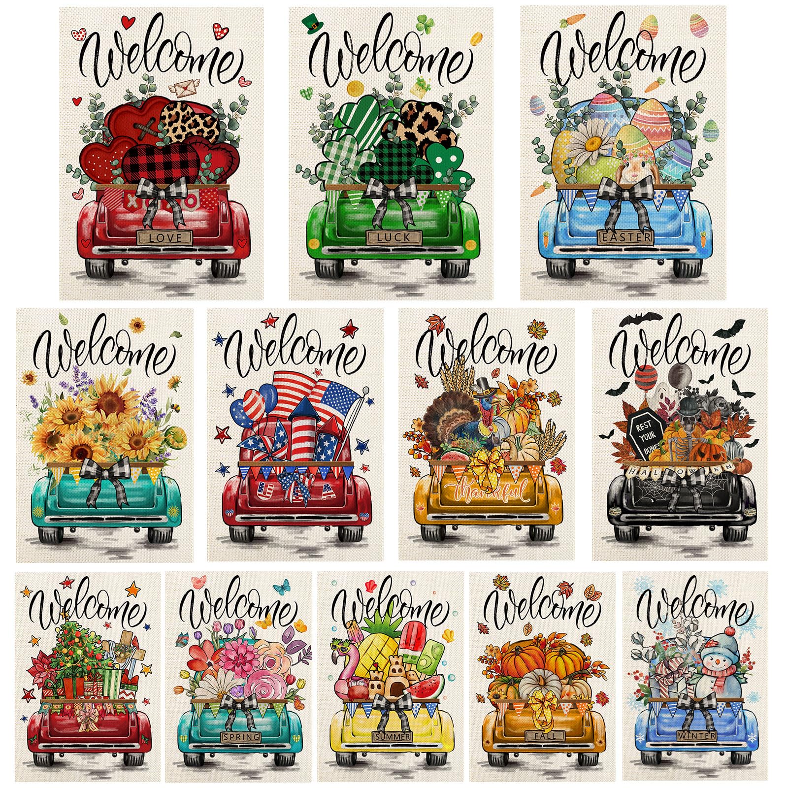 YOVOYOA Rustic Truck Garden Flags