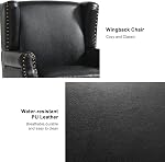 Chaise Accent, Fauteuil arrière haut rembourré avec plateau en Nailhead & Pieds en bois, confortable Wingback Lecture Canapé simple chaise pour petits espaces, salon, chambre à coucher (leather Black, ensemble de 2)