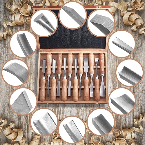 Miniatura 3 de SELFIE CAT Juego de cinceles de madera de 12 piezas para herramientas de carpintería, herramientas de tallado de madera con estuche de madera, kit
