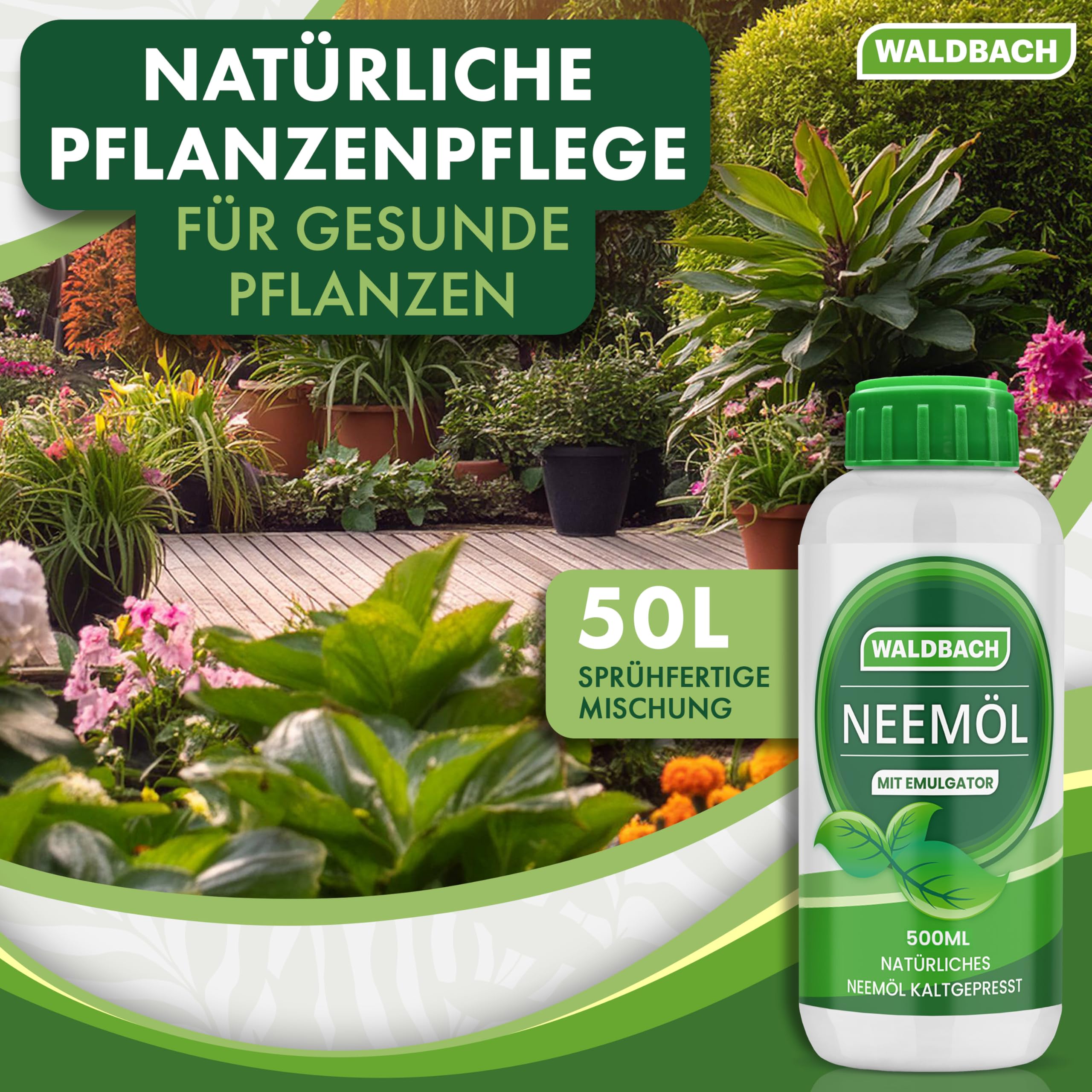 Huile de neem avec émulsifiant [500 ml] – Huile de neem naturelle pour plantes avec flacon pulvérisateur et verre doseur – 50 litres de mélange prêt à pulvériser – Entretien efficace des