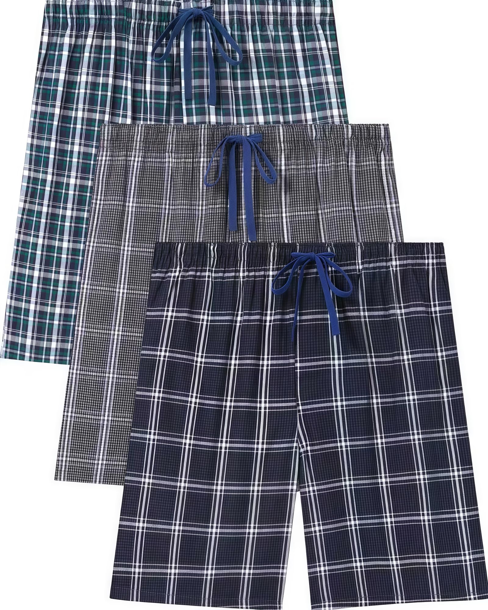 Short de Pyjama pour Homme, Pantalon de Pyjama à Carreaux Avec Poches Latérales et Taille élastique, Pack de 3