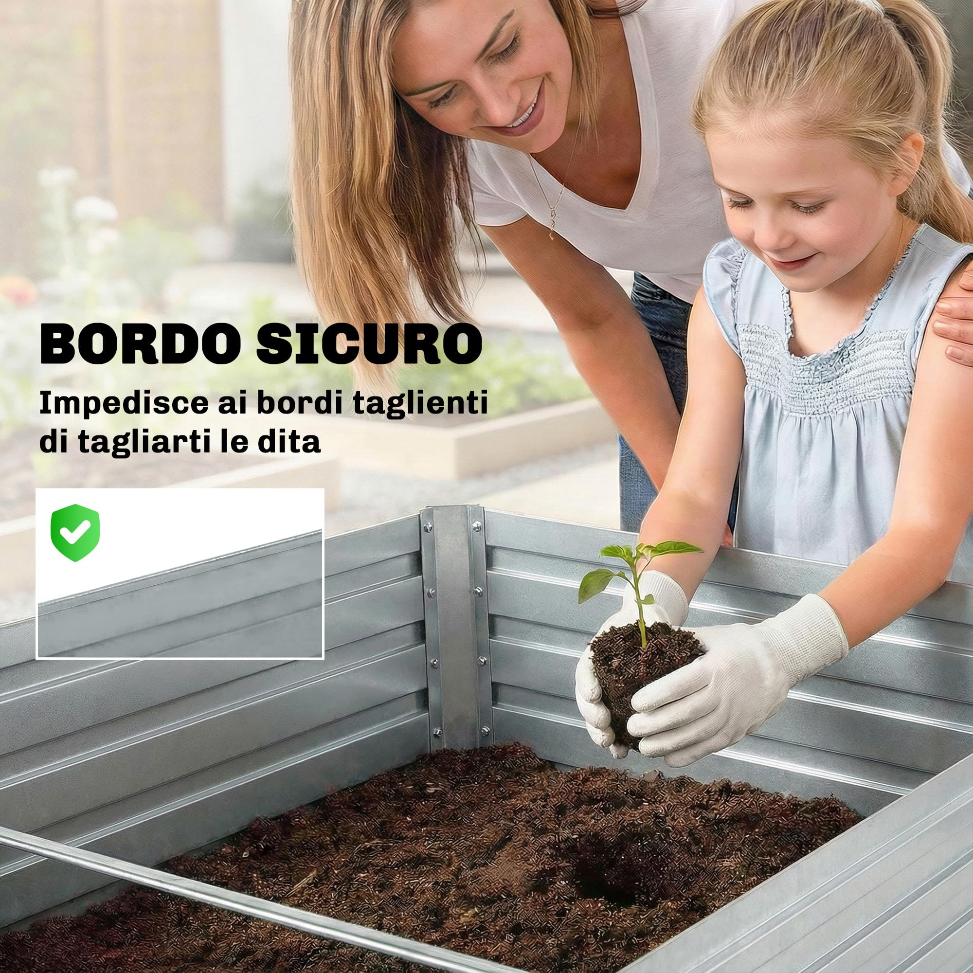 Outsunny Set 2 Orto Rialzato da Esterno in Acciaio Zincato, Cassoni Orto con Fondo Aperto, Guanti, Bordo Sicuro, Barra Rinforzo, Aiuola Rialzata per Frutte Verdure Fiori Giardino, 180x90x60cm, Argento