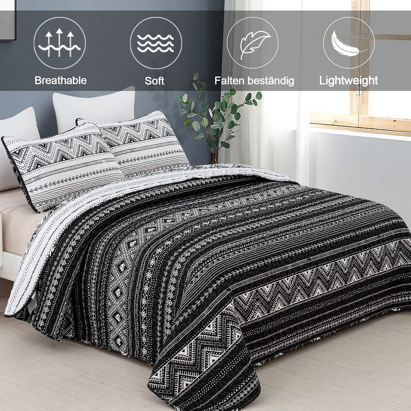 Amazon.com: Black Boho Aztec Quilt Set 