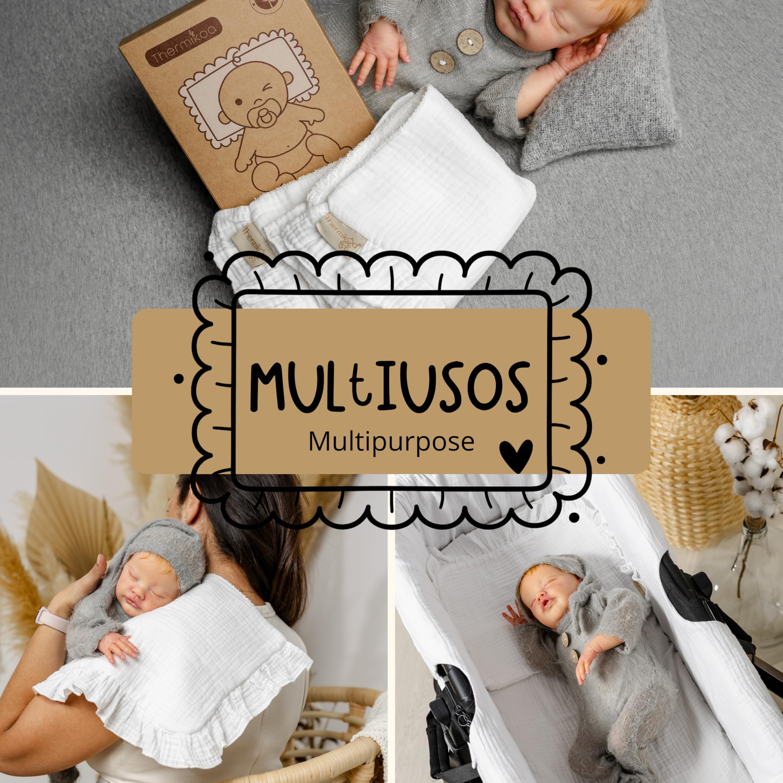 Thermikoa Protège Matelas Bébé Coton Alèse Absorbante Lange Mousseline Multi Usage Couffin Nacelle Bave Régurgitations Allaitement Douceur Naturelle Pack 2