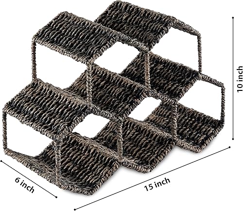 Miniatura 2 de CENBOSS Estante de vino para encimera, pastos marinos y metal, estante de vino de mesa para varias botellas de vino, soporte de vino independiente