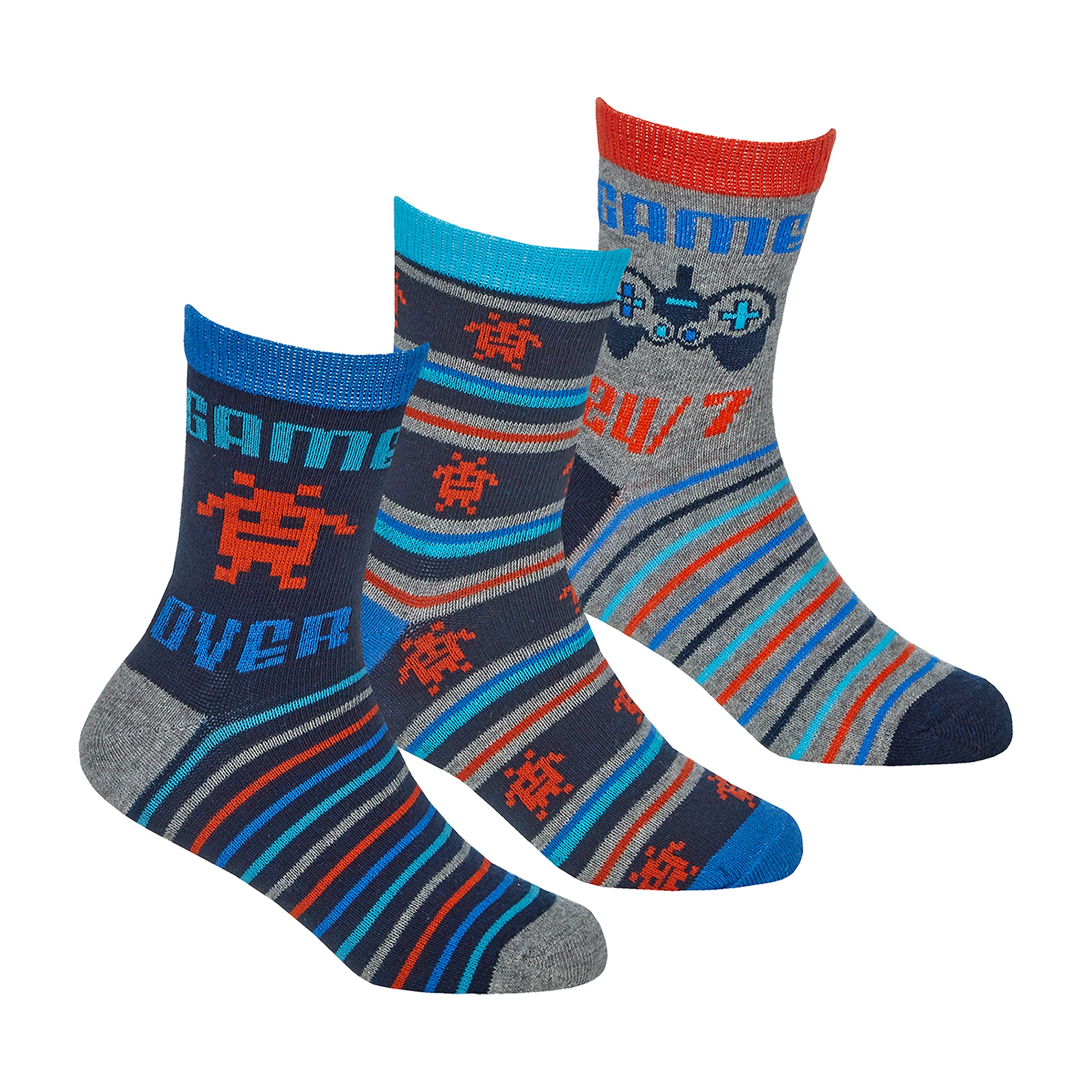 Metzuyan Kids Boys Cotton Rich Novelty Socks Gaming Designed Blue Gamer Size 12.5-3.5