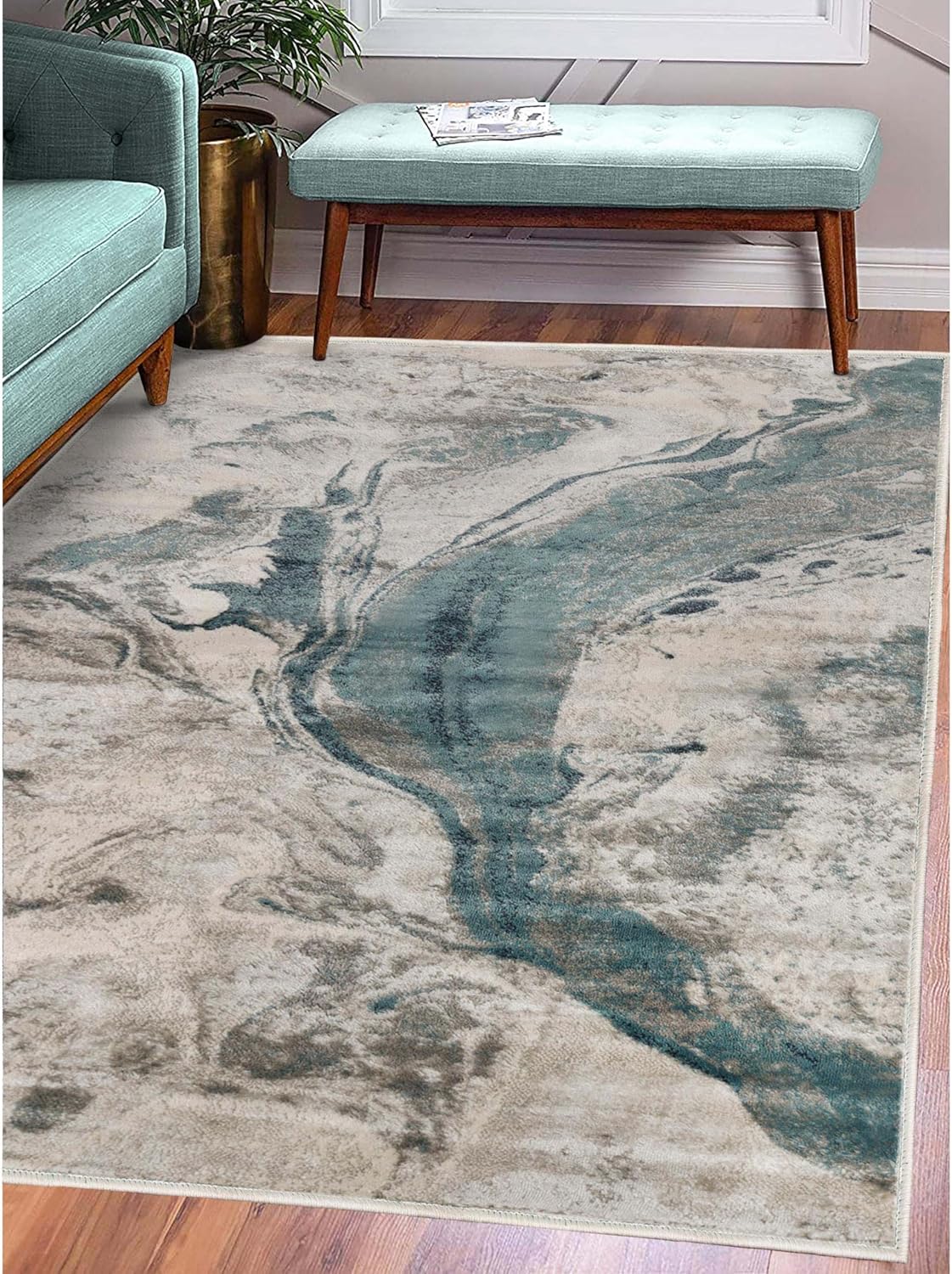SUPERIOR Indoor Area Rug, Jute Backing, Modern Watercolor Abstract, Floor Decor for