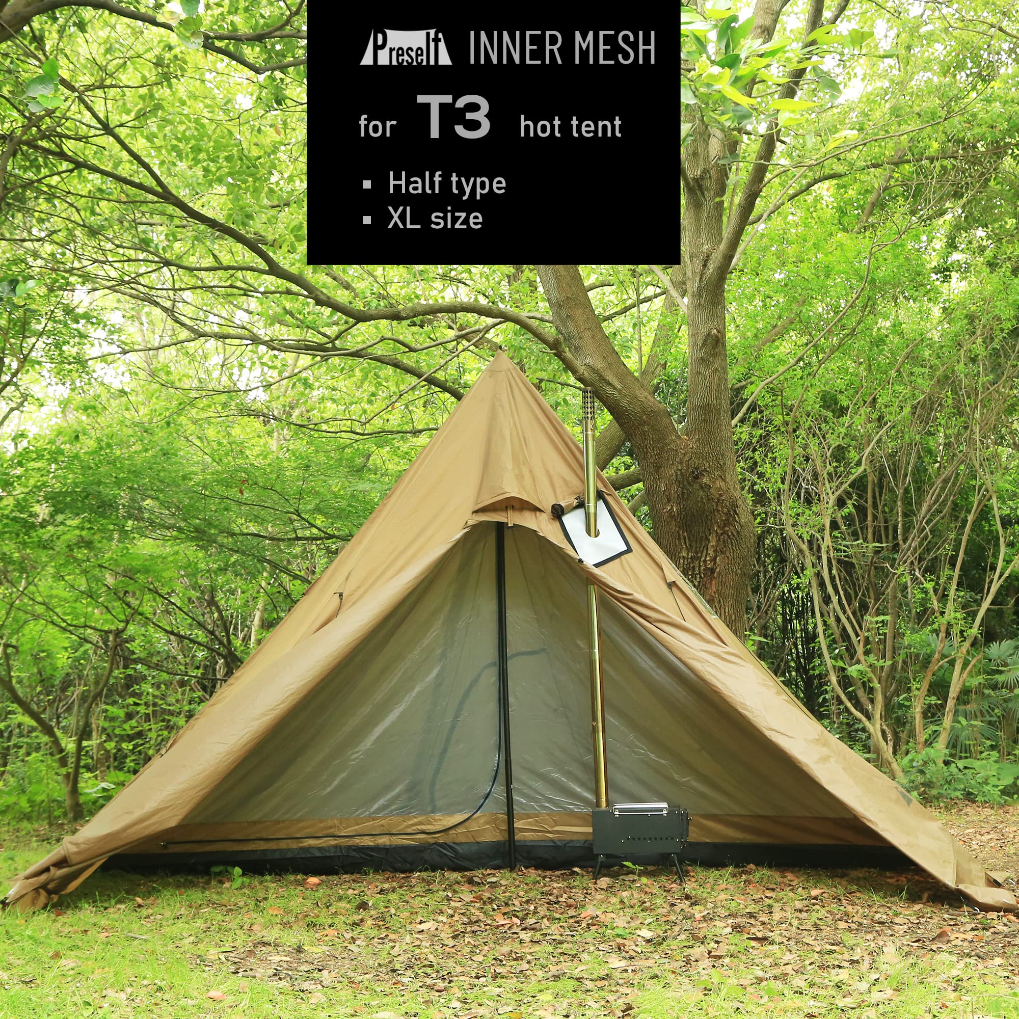 Preself Half Inner Mesh for Tipi Hot Tent T3 XL with Oxford Bathtub Bottom