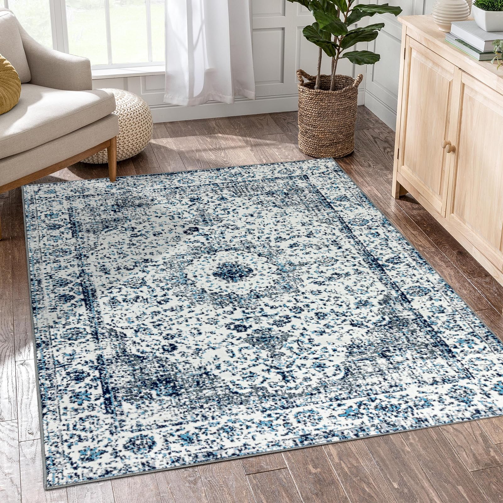 Tapis bohème lavable et léger à poils courts pour cuisine et couloir