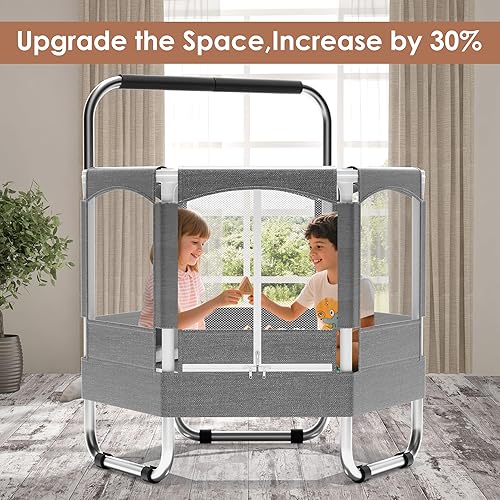 Miniatura 5 de EL&IT·Wings 4.7FT/5.5FT Trampoline for Kids with Net, Indoor Outdoor Toddler Trampoline with Safety Enclosure, Safe Hexagon No-Gap Design, Birthday