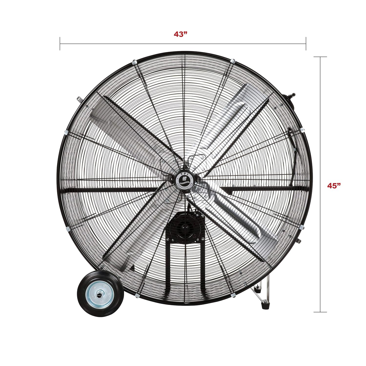TPI CPB42B, 42" High Velocity Portable Belt Drive Blower Drum Fan for Industrial, Shop, & Garage, Commercial Fan w/Wheels, 2-Speed, 120V, 1/2HP, Black