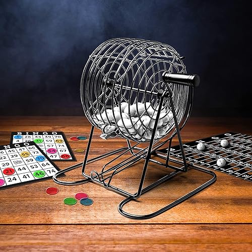 Miniatura 4 de Estuche de bingo de metal de lujo, kit de juego nocturno de bingo, incluye jaula de bingo de metal, 75 bolas numeradas, 150 marcadores de bingo, 17