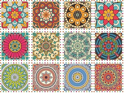 Design & Shines Polyvinyl Chloride Abstract Wall/Tile Self-Adhesive Sticker (4 X 0.1 X 4 Inches, Multicolor)