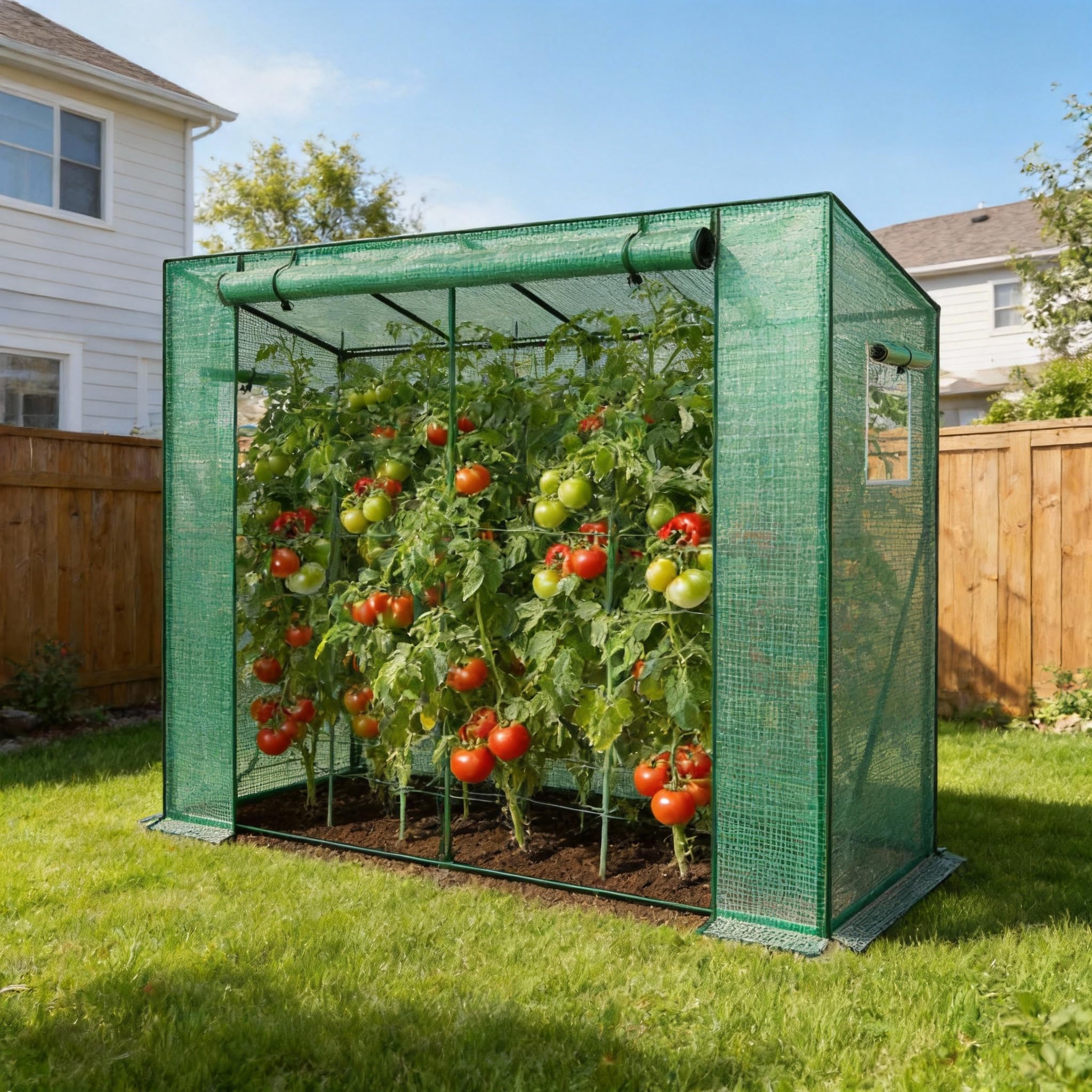 YRHome Serre à toit incliné - 200 x 80 x 150 cm - Avec porte et fenêtre enroulable - Respirante - Tubes en acier galvanisé - Protection UV - Pour légumes - Vert