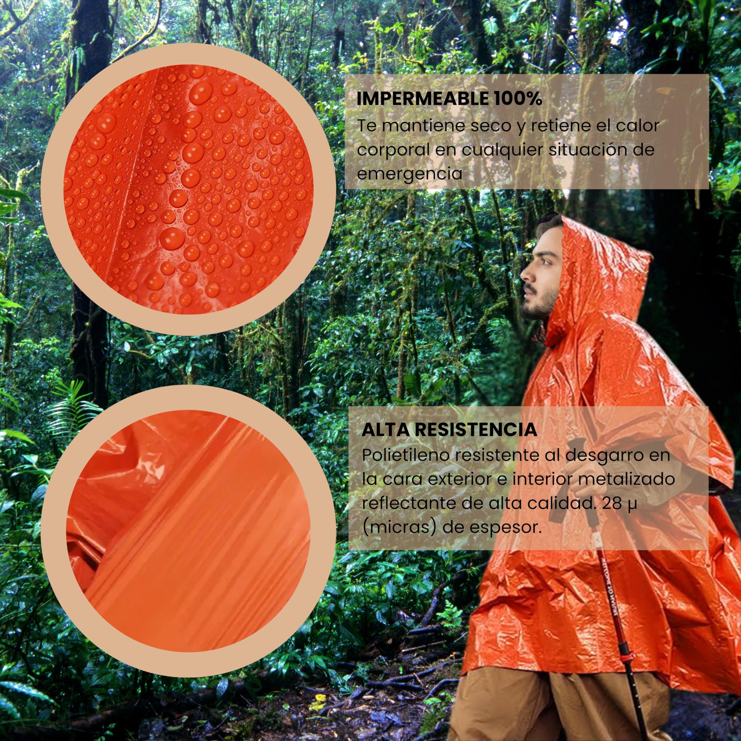 Poncho térmico de emergencia – Pack de 4 reutilizable con capucha – impermeable – para coche, montaña, supervivencia y primeros auxilios