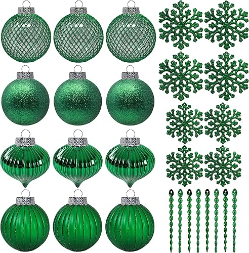 Miniatura 2 de SLEETLY 28pk Green Ornaments for Christmas Tree Holiday Xmas Decorations, Shatterproof Plastic 3.15 Balls, Icicles and Snowflakes