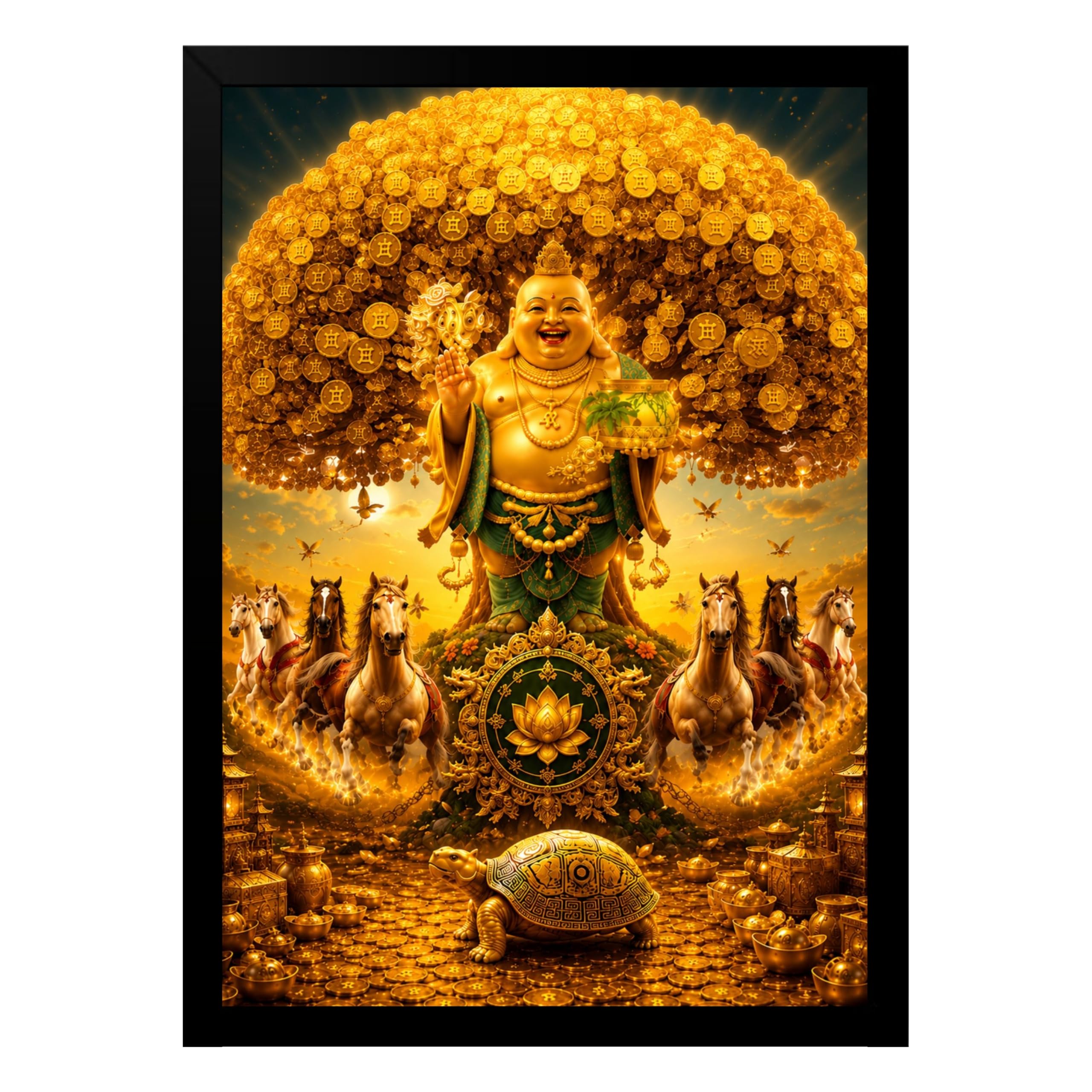 Laughing Buddha Wall Painting with Premium MDF Wooden Frame | HD Printed Feng Shui Wealth & Prosperity Wall Art for Living Room, Office, Bedroom & Home Decor | Ready to Hang Decorative Wall Frame (9x13 Inch)-image-39