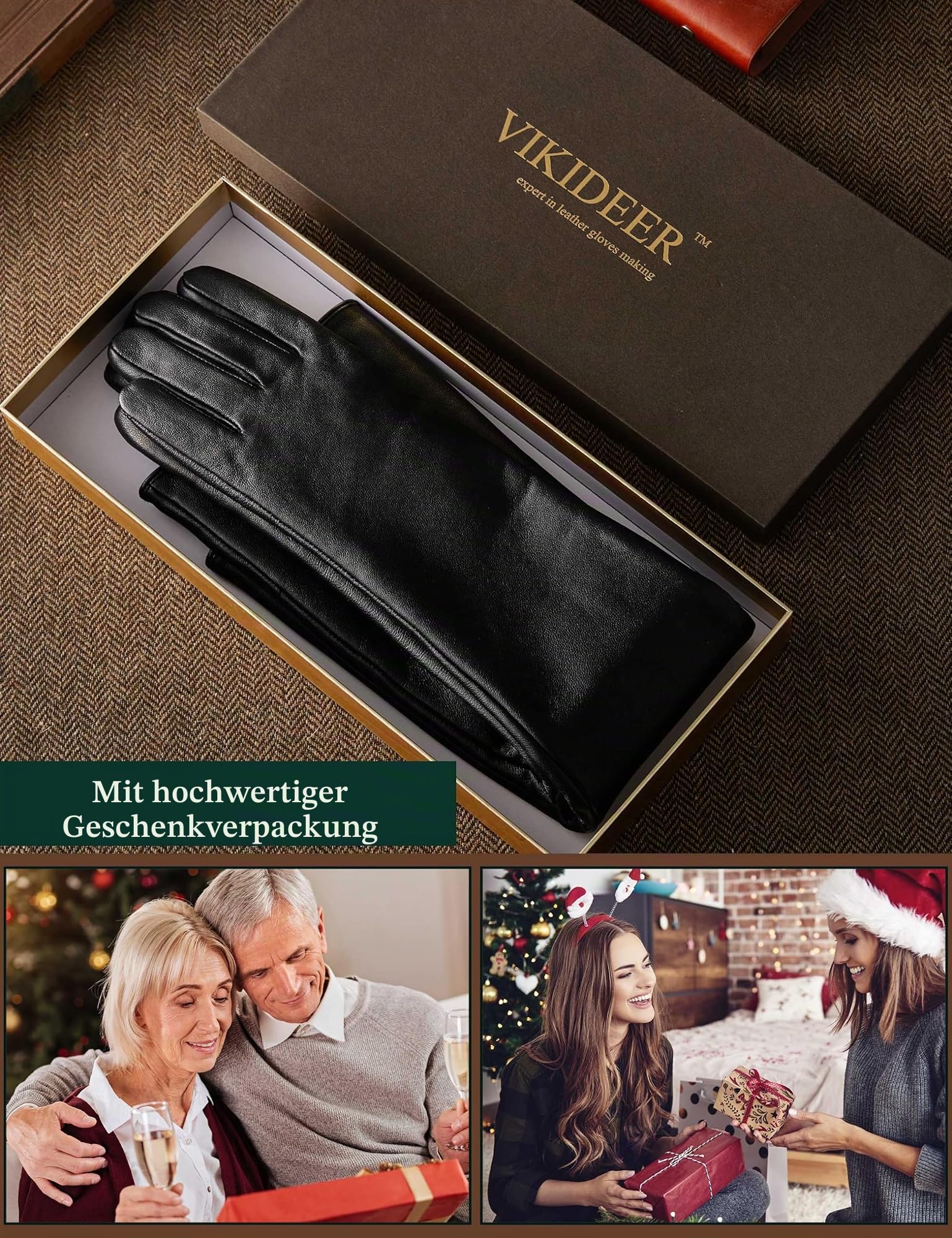 VIKIDEER Warme weiche lange Lederhandschuhe Frauen Plüsch gefüttert Voll Touchscreen Luxus Handschuhe für Abend Oper Arty Kostüm 23,6 ''