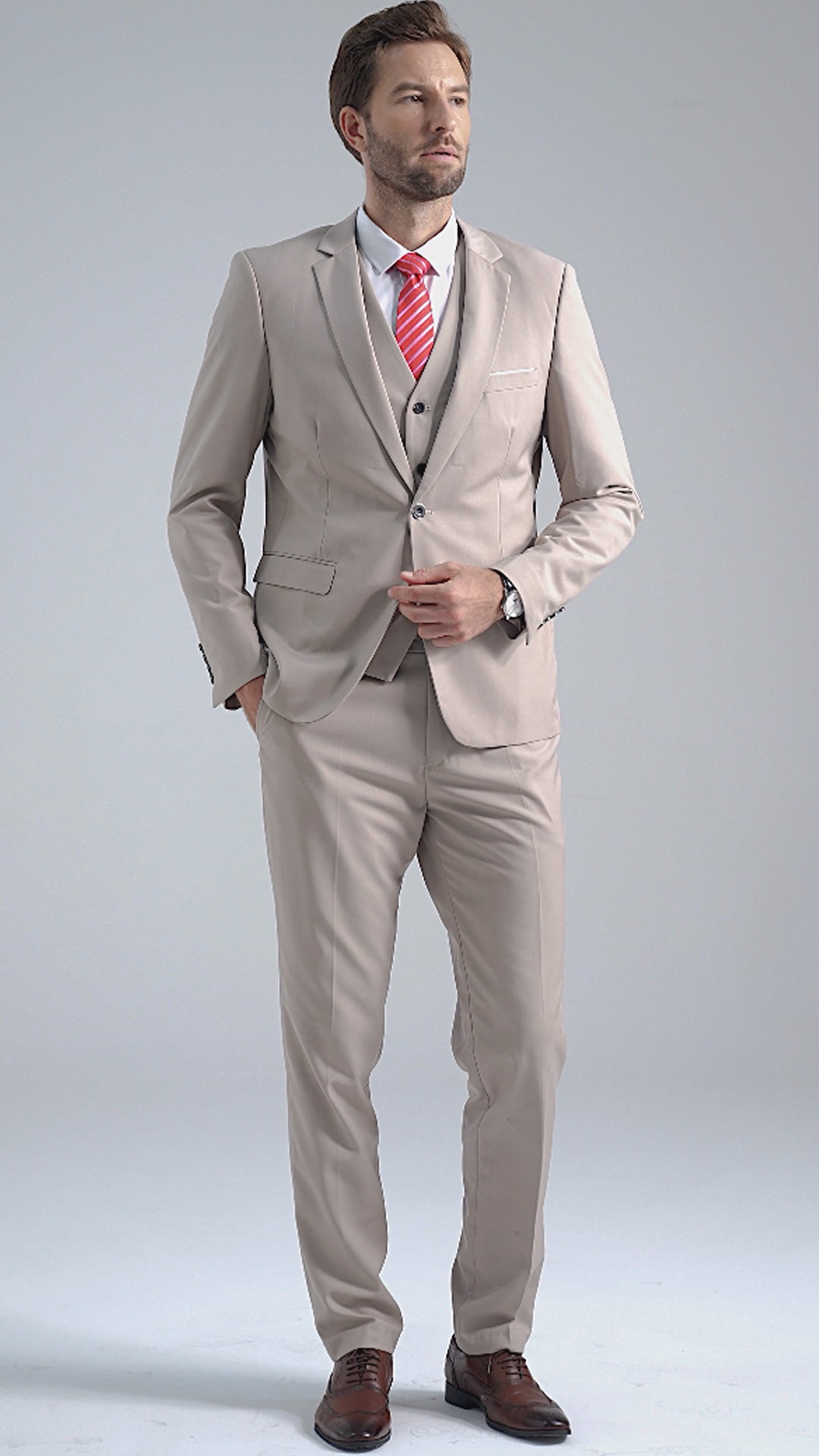 YND Heren Slim Fit 2 Knopen 3-delige pak Set, Solid Blazer