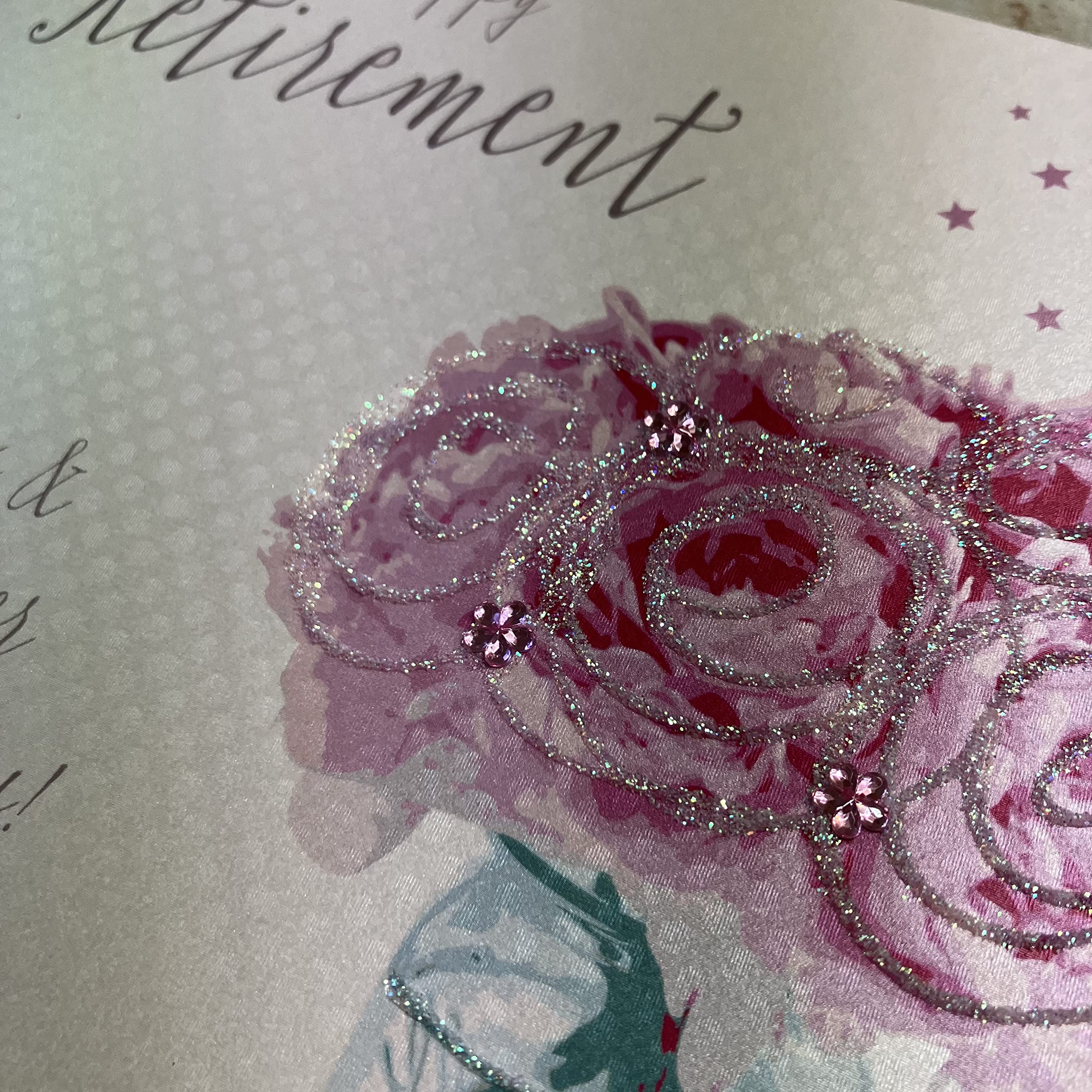 Biglietto di congratulazioni per pensionamento femminile, per lei, acquerello, fiori e farfalle, design artistico, finiture speciali e decorazioni