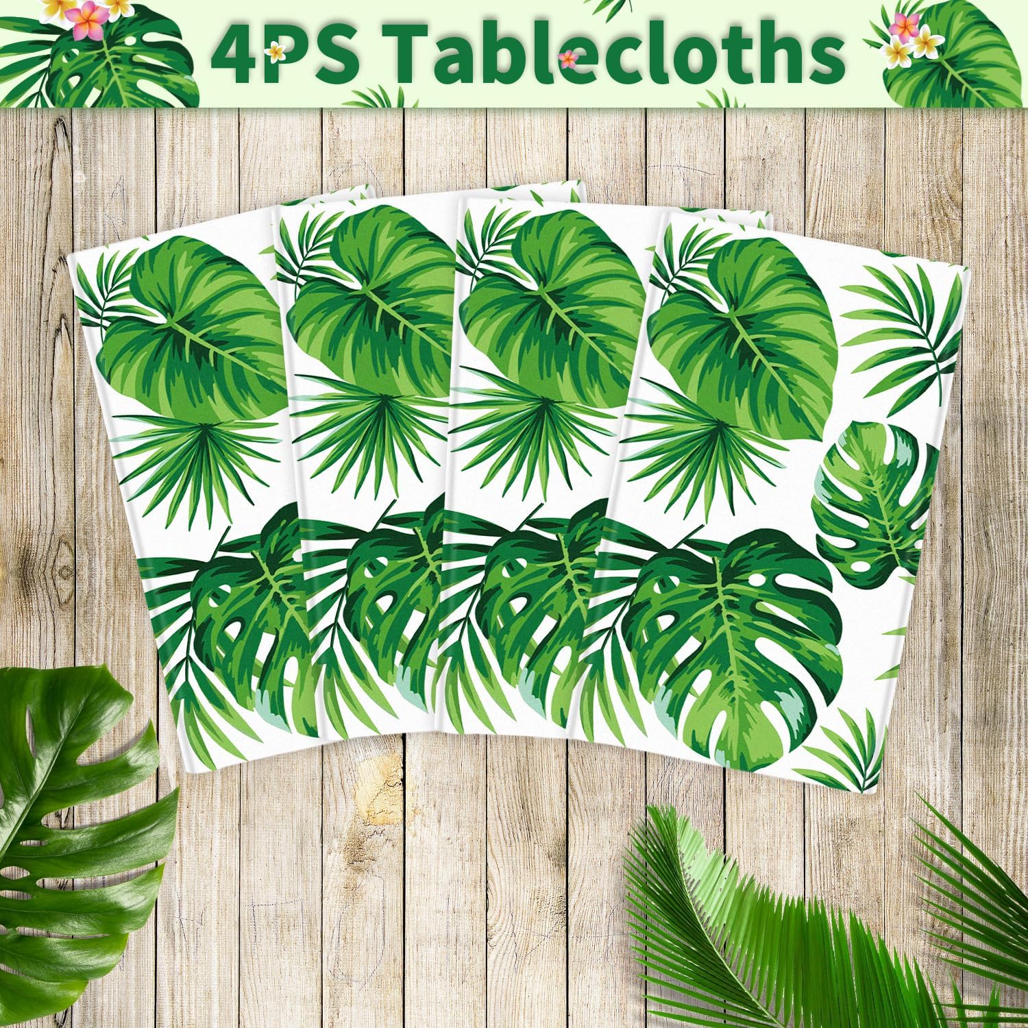 4 Pack Hawaii Palm Leaves Tablecloths Luau Party Disposable Hawaiian Table Cloth Tropical Palm Leaves Table Cover for Baby Shower Birthday Party Supply Pool Tropical Decorations 86 x 51 Inch