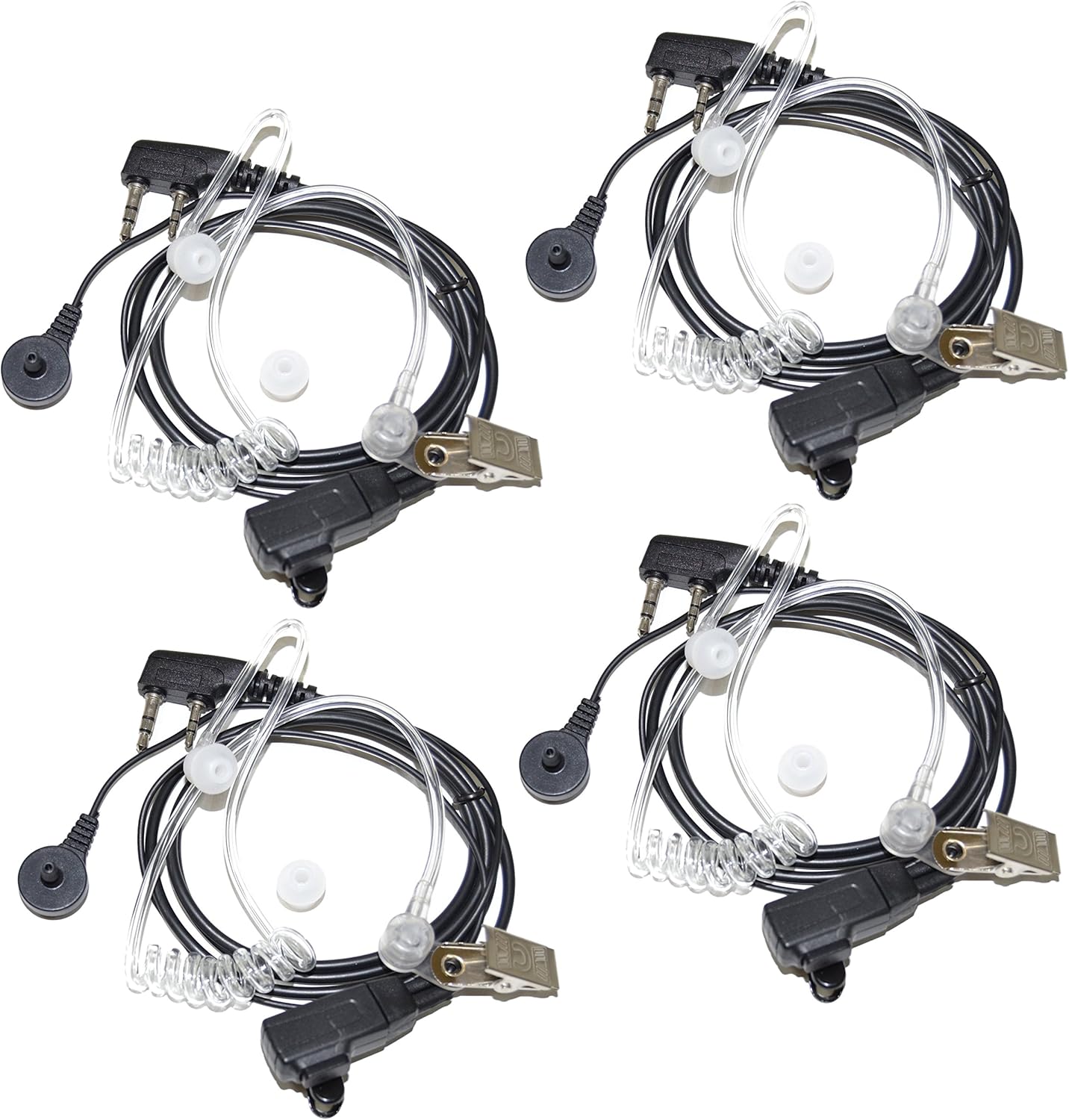 HQRP 4-Pack 2 Pin Acoustic Tube Earpiece Headset Mic Compatible with Kenwood TK-3360, TK-3400, TK-3402, TK-5220 Sun Meter