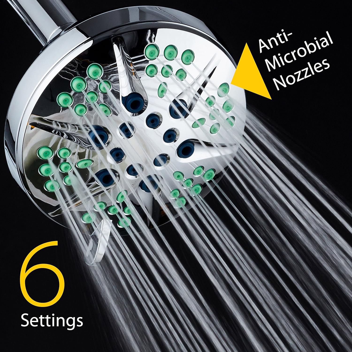 Hotel Spa Notilus Pure-Clean High-Pressure Giant 4.3" Luxury Shower Head- 6 settings, 2-zone Anti-Clog Nozzles, Angle-Adjustable Metal Ball Joint Connection/All-Chrome Finish