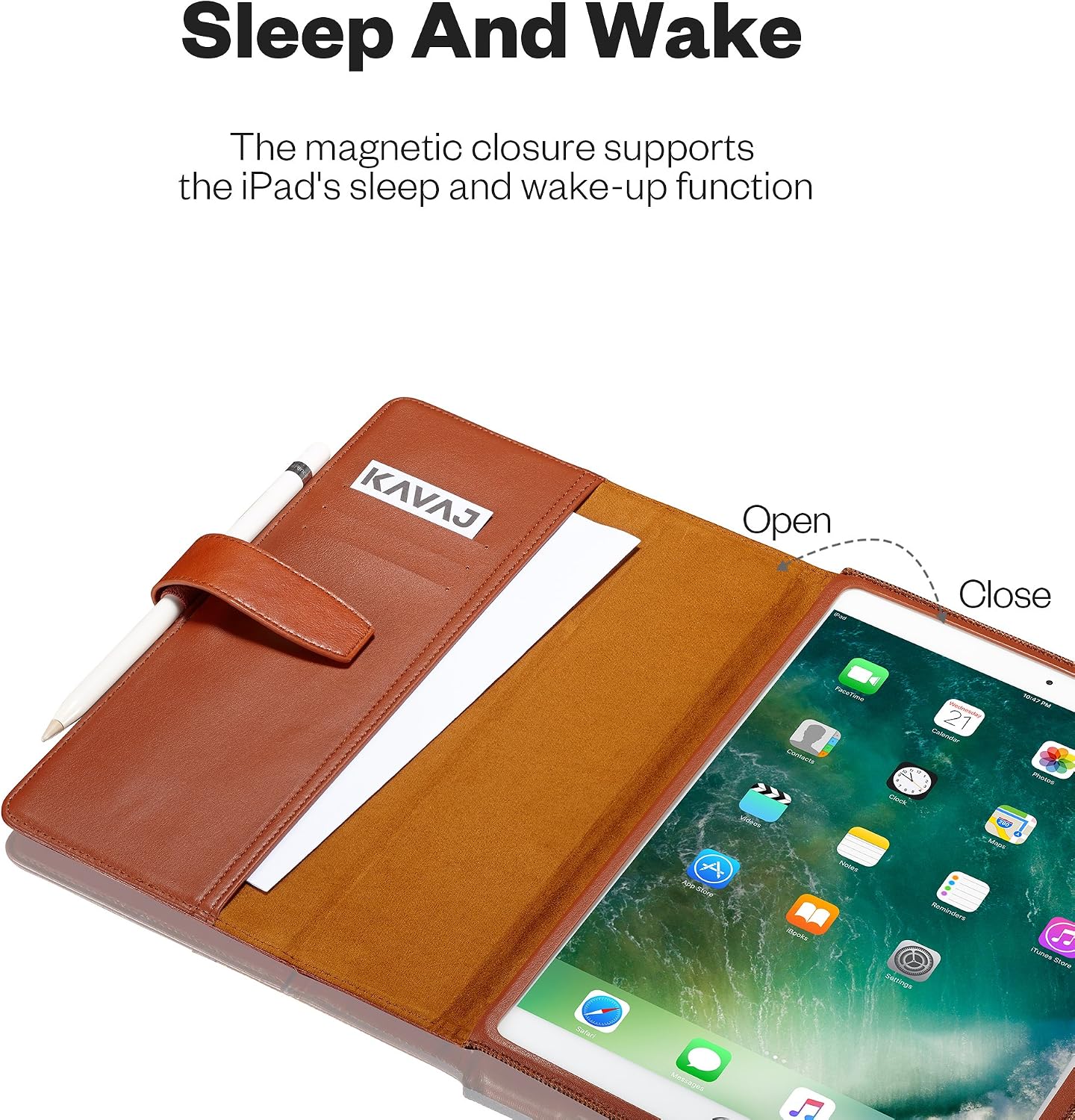 KAVAJ iPad Pro 10.5" Case Leather Cover London for Apple iPad Pro 10,5" Cognac-Brown Genuine Cowhide Leather with Pencil Holder Built-in Stand Auto Wake/Sleep Function Slim Fit Smart Folio iPad 10 5