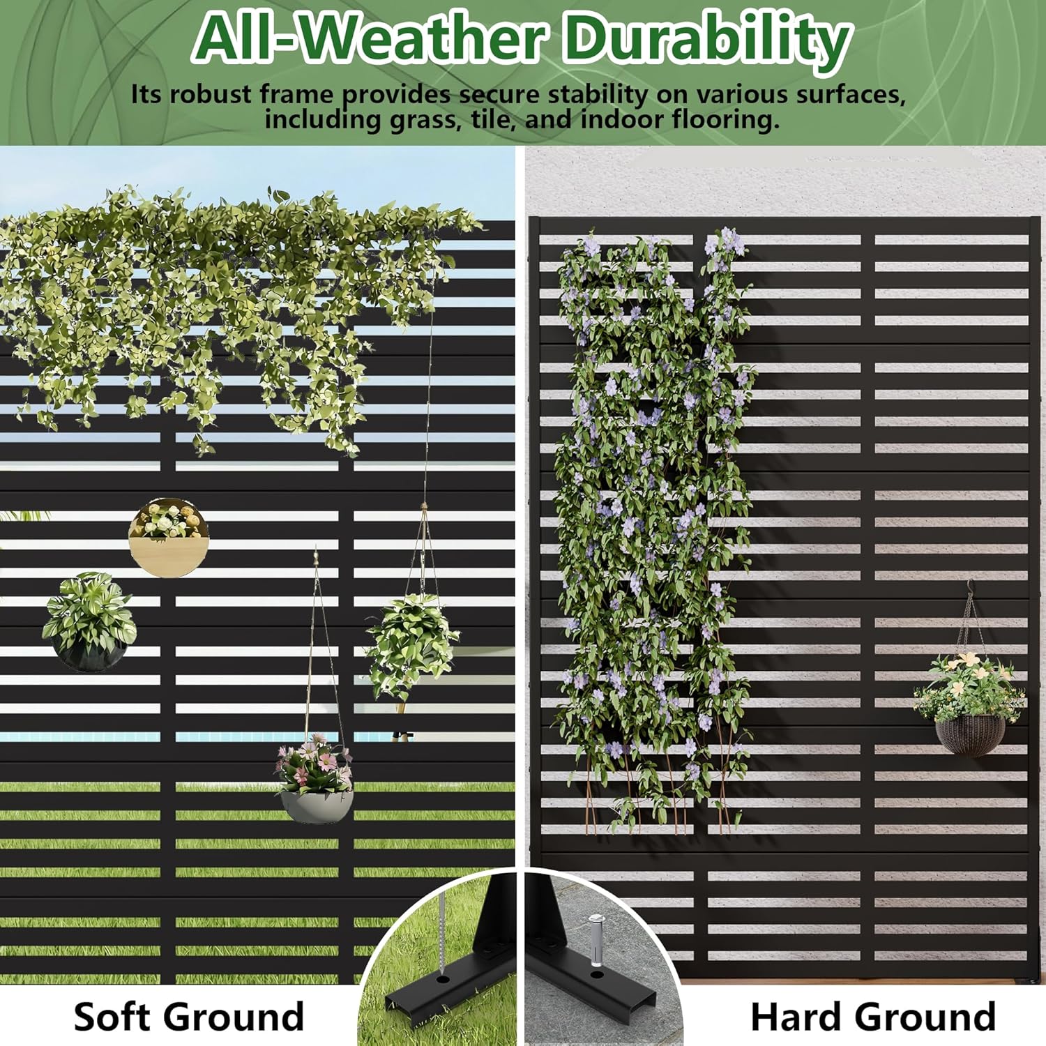 Casaphoria Metal Privacy Screen Outdoor, 72" H x 47" W Freestanding Decorative Privacy Screen for Patio Deck Balcony Garden with Stable Base, Black-Adams