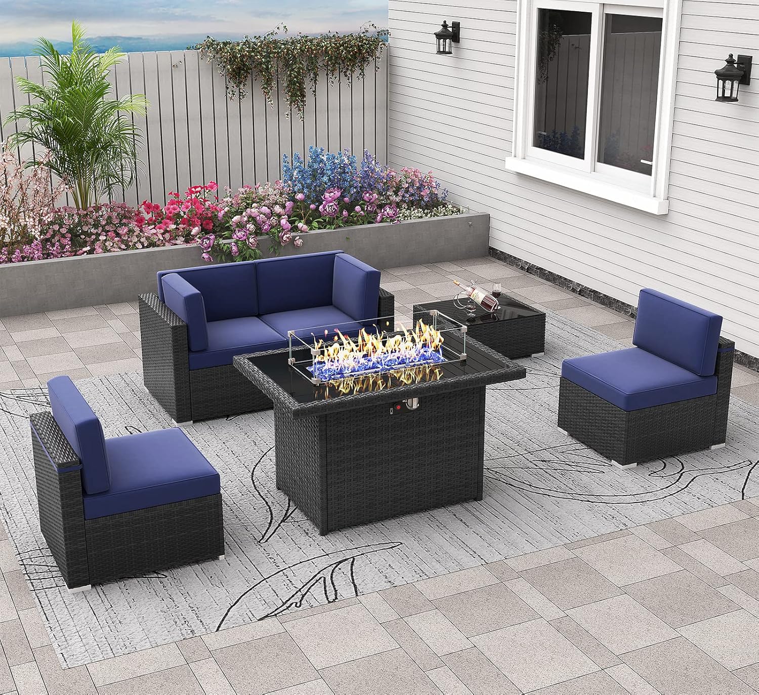 6-Piece Patio Set with 44" Propane Fire Pit Table
