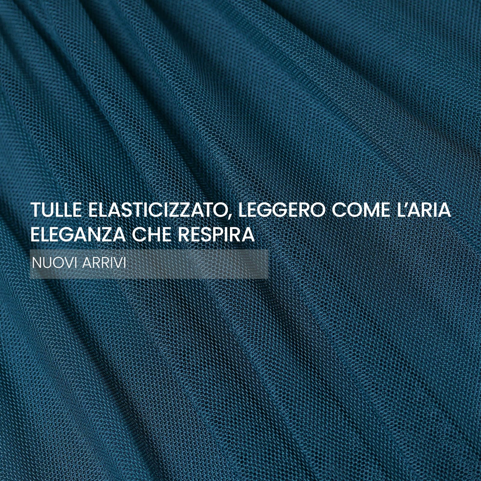 Abito Lungo Elegante Donna in Tulle – Collo Alto con Scollo a Goccia, Maniche Trasparenti, Vita Segnata – Vestito da Cerimonia, Festa ed Eventi