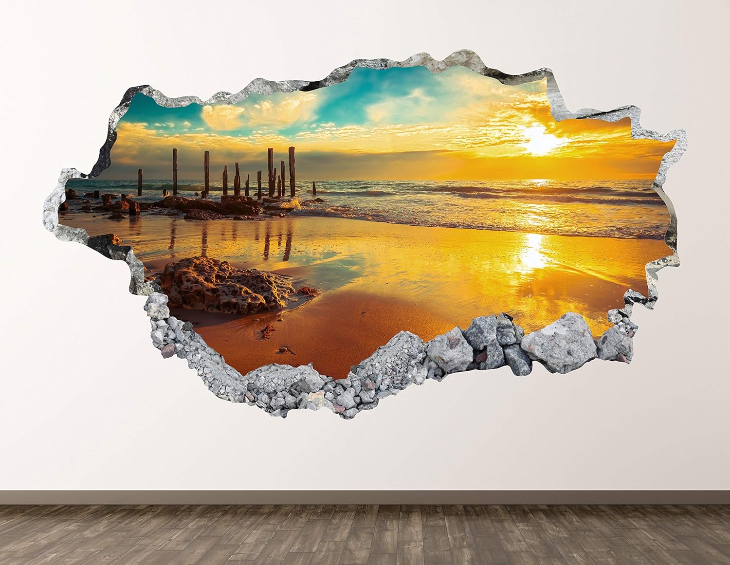 Port Willunga Beach Wall Decal Art Decor 3D Smashed Australia Sunset Sticker Poster Kids Room Mural Custom Gift BL915 (30"W x 18"H)