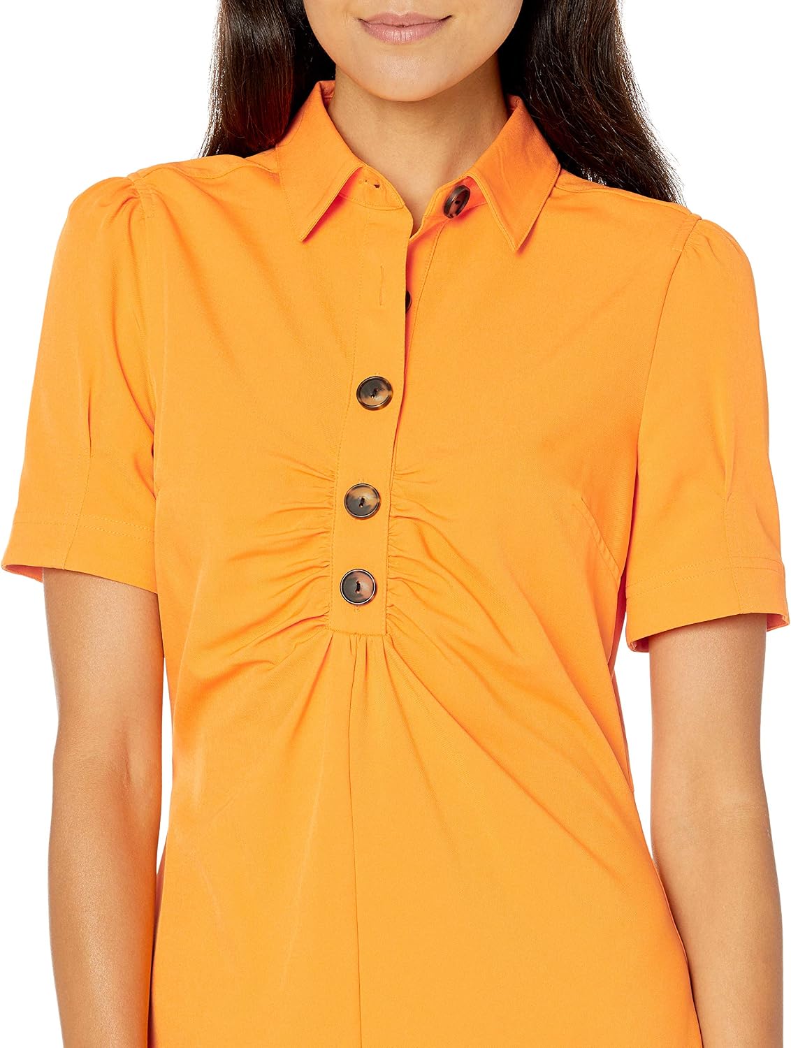 Lark & Ro Women's Florence Short Sleeve Collar Ruched Front Sheath Shirt Dress