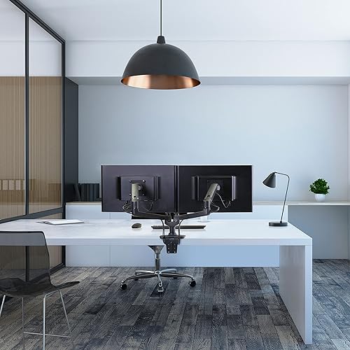 Miniatura 5 de Ergotron Brazo de monitor dual LX, soporte de escritorio VESA para 2 monitores de hasta 27 pulgadas, 7 a 20 libras cada uno, negro mate