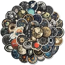 50Pcs Celestial Stickers Pack, Planet Moon Space Astronomy Sticker for Scrapbook Junk Journal Supplies Planner Laptop Luggage Home Decor, Waterproof Cosmic Galaxy Stickers for Adults
