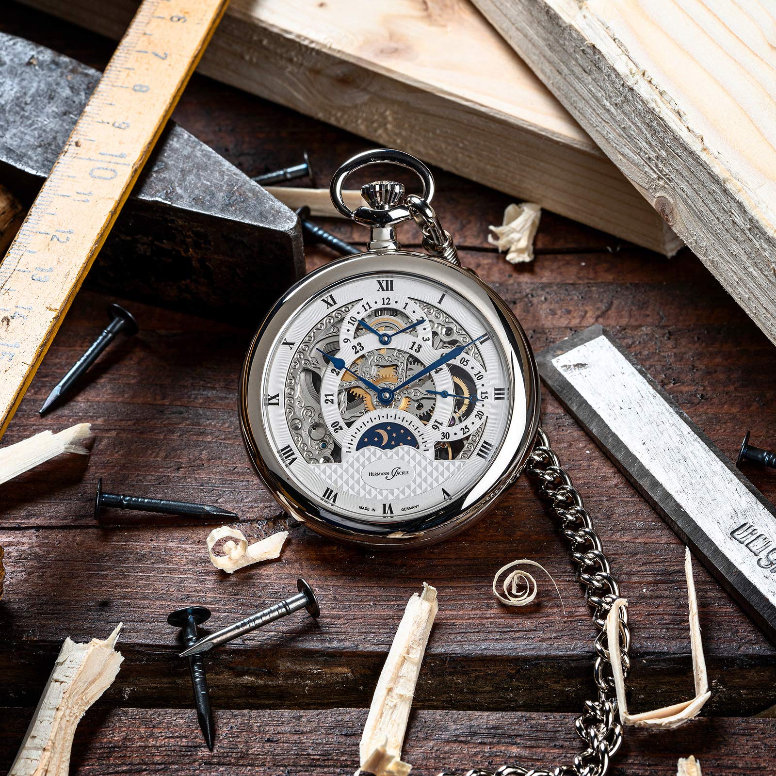 Hermann Jäckle Herren Taschenuhr Tuttlingen II Skelett 50 mm