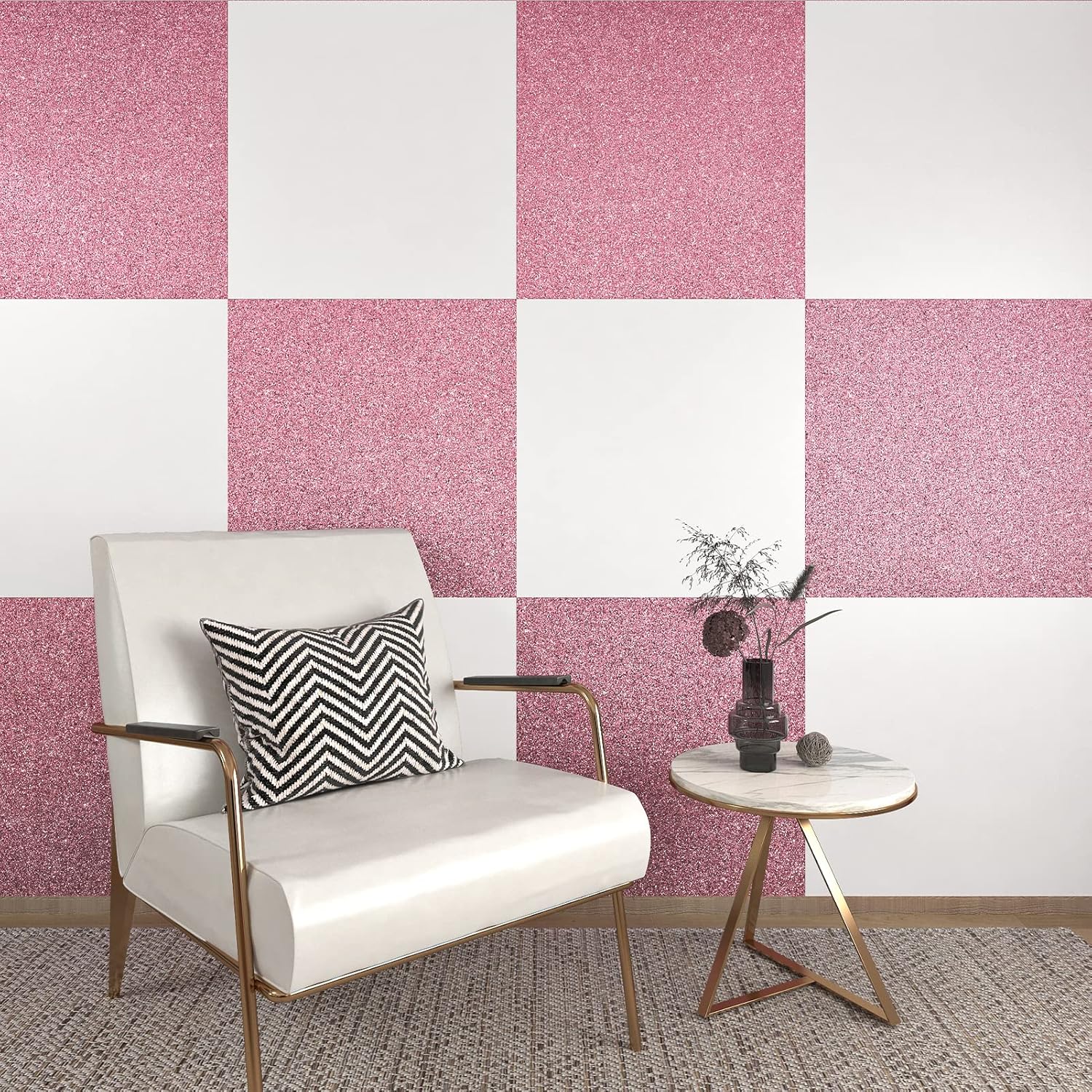 WESTICK 394" x 11.8" Thick Pink Glitter Wallpaper Stick and Peel Sparkle Pink Contact Paper for Walls Decorative Princess Girly Glitter Wallpaper for Bedroom Dresser Desk Countertops Living Room Decor