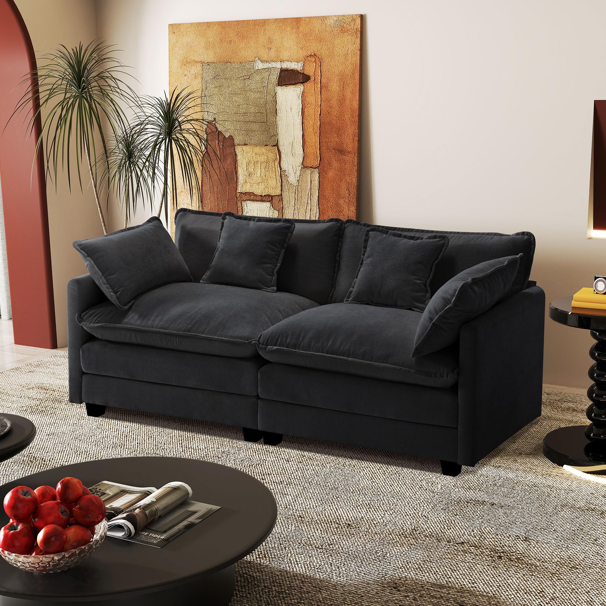 SEE DESCRIPTION 77.6" Modular Sectional Sofa,Loveseat Couch for Living Room, Modern Deep Seat Sofa 2 Seater Chenille Fabric Comfy Cloud Couches with Throw Pillows for Apartment,Small Spaces