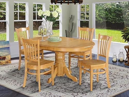 Miniatura 2 de East West Furniture AVGR5-OAK-W - Juego de mesa de comedor de 5 piezas incluye una mesa de cocina ovalada con hojas de mariposa y 4 sillas de